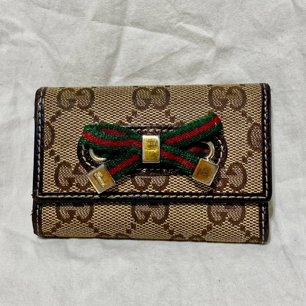 GUCCI GG Princy Red Green Monogram Web Key Holder Chain Wallet